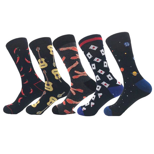 

spring new arrived happy socks men funny art british style streetwear hip hop guitar pepper designer crew sock gift for men, Black