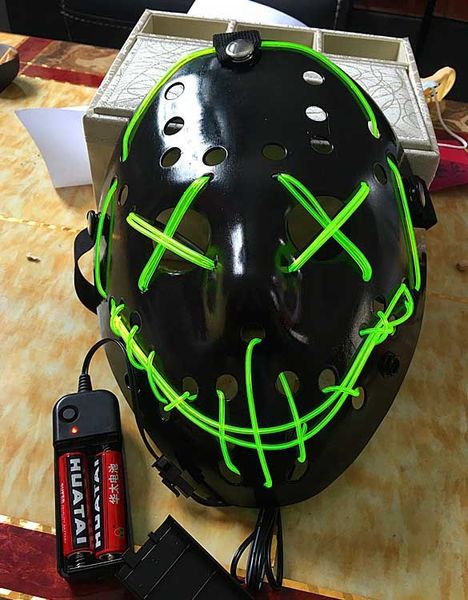 Фильм Маскарад Люминесцентные маски Halloween Jason Mask Led маска партии Masque неоновый свет Glow In The Dark Horror Светящиеся Masker Purge