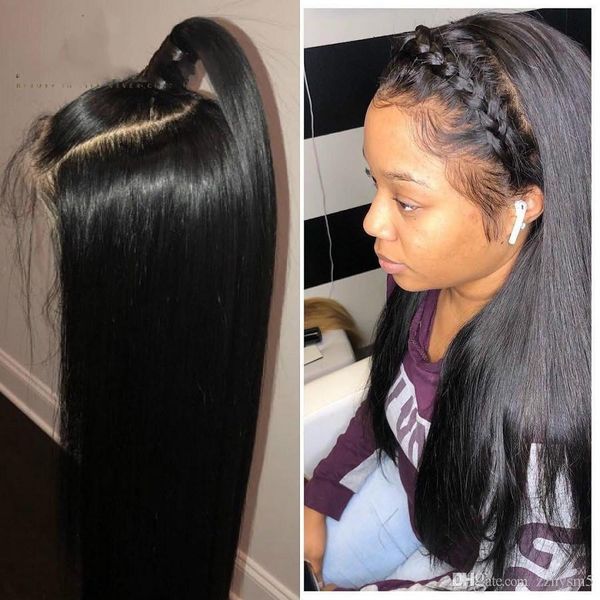 

13*6 silky straight lace front human hair wigs brazilian remy lace frontal wig deep part pre plucked with baby hair, Black