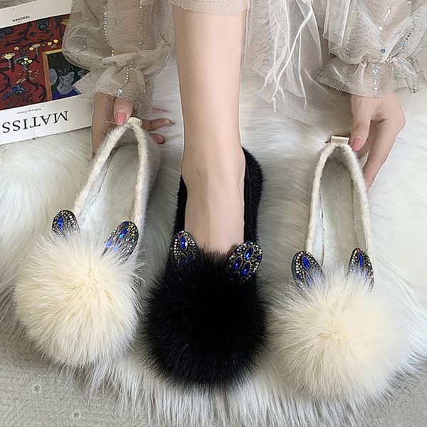 

casual woman platform shoes shallow mouth round toe loafers fur dress flats women 2019 fashion women's autumn modis fall, Black