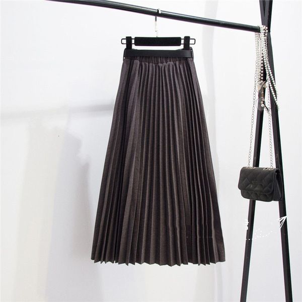 

lanmrem 2020 match waist pack organ a-line large swing skirt winter new women's long solid color pleated skirt pb435, Black