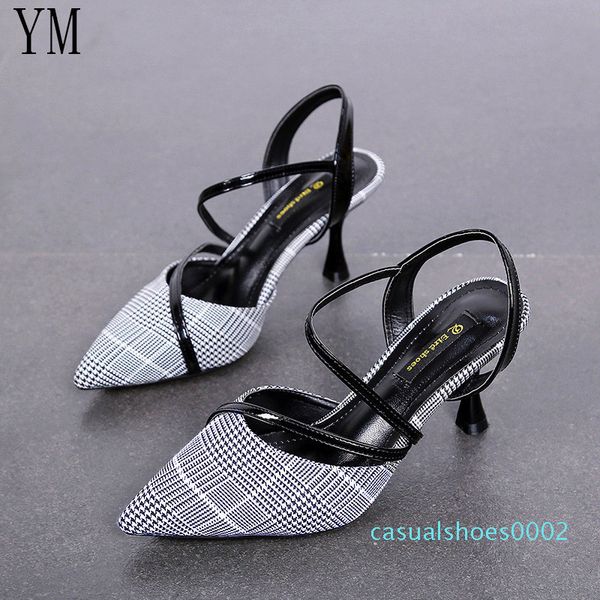 

ym big size 35-39 stiletto heels women pumps plaid pointed toe ol shallow thin heels footwear 2019 spring party ladies shoes c02, Black