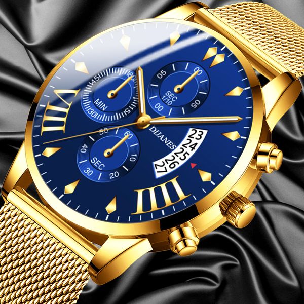 

luxurydijanes fashion mens business watches luxury men stainless steel mesh band analog calendar quartz watch relogio masculino, Slivery;brown