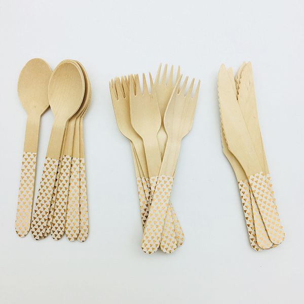 

12pcs rose gold wooden knife fork spoon afternoon tea cake dinner party disposable cutlery for birthday wedding baby showerparty