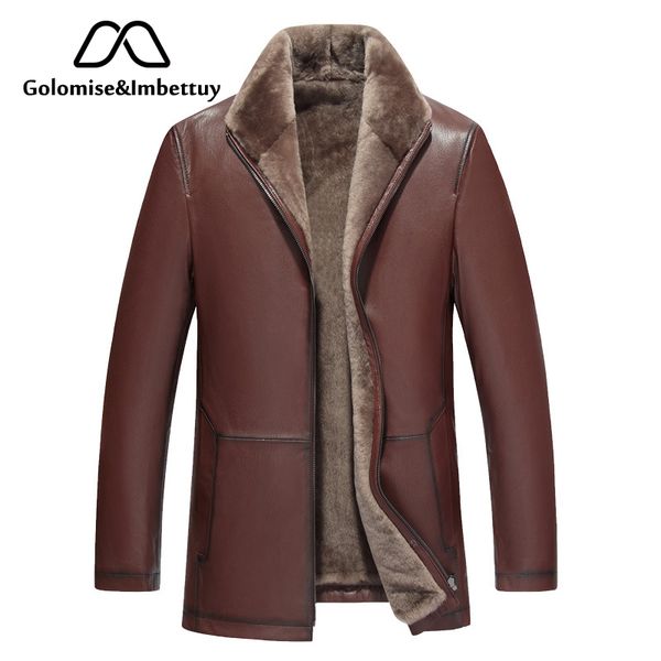 

golomise&imbettuy genuine sheepskin leather jacket natural lamb fur liner parka coat men real leather shearling fur jacket/coat, Black