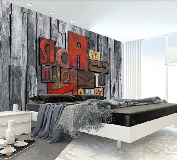 

retro style three-dimensional color alphabet wood grain wallpaper 3d p wallpaper mural for walls tv backdrop decor