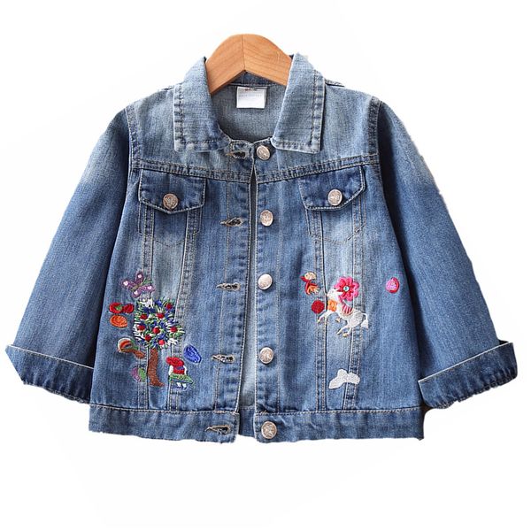

embroidered floral baby denim coat turn down collar baby boutiqued blue jean jacket fashion design baby girl coats 18091202, Blue;gray