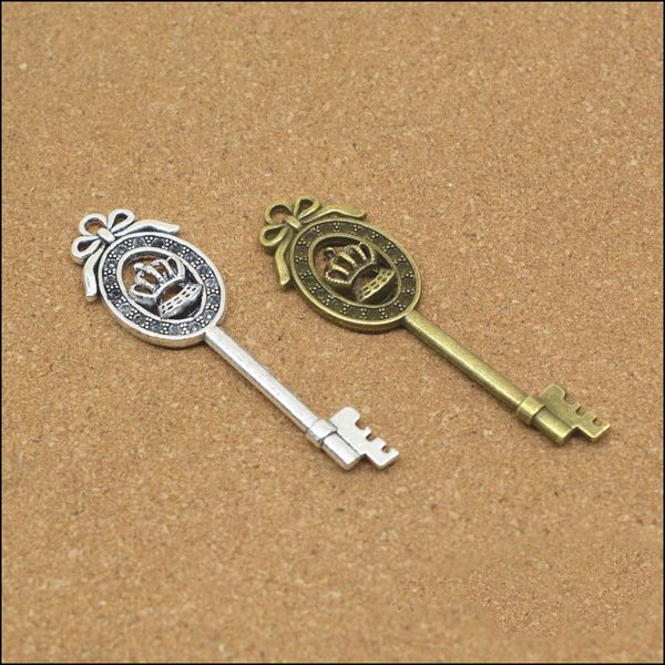 

30pcs/lot 58*17mm vintage silver bronze colors key necklace pendant ornament accessories diy jewelry findings metal charms craft, Bronze;silver