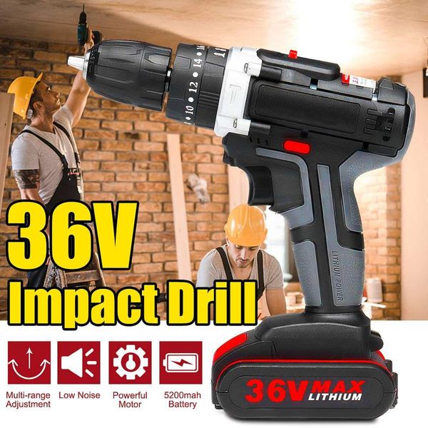 

professional 36v electric impact cordless drill 1/2 rechargeable li-ion battery wireless diy home electric wrench power tools