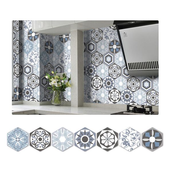

fashion 20cm*5m/roll hexagon ceramic tile sticker for bathroom kitchen home decor self-adhesive waterproof pvc film wallpaper