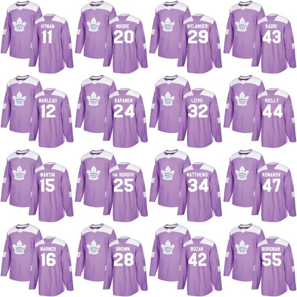 

Toronto Maple Leafs Purple Hockey Fights Cancer Practice Jersey Mitch Marner Patrick Marleau Morgan Rielly James van Riemsdyk Andersen