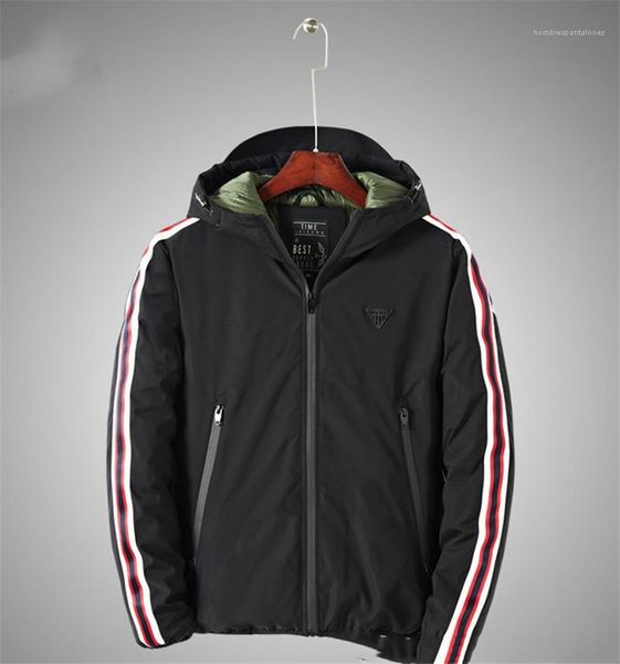 

thick zipper pockets mens hooded jackets casual males clothing striped panelled mens hooded jackets casual, Black;brown