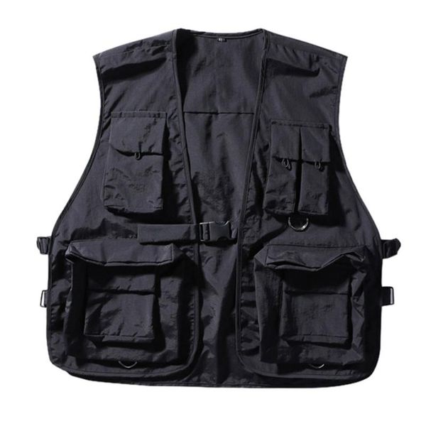 

2019 militaire meerdere zakken cargo vest hip hop vest mannen vader core mouwloze jas gilet heren streetwear, Black
