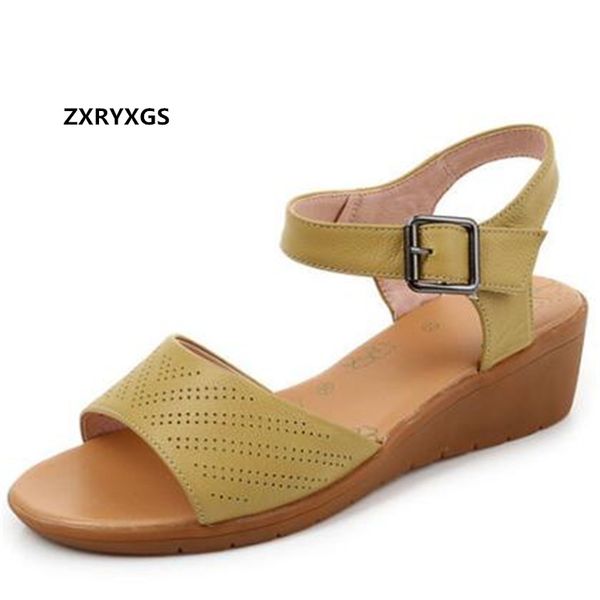 

sandals comfort soft cowhide leather women shoes casual flat sole non-slip wedges summer large size, Black