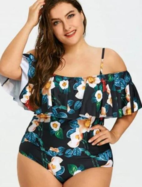

bathing plus big lotus shoulder swimwear womens large fat woman solid one shoulder one piece swim wear bikini sets triangle sexy