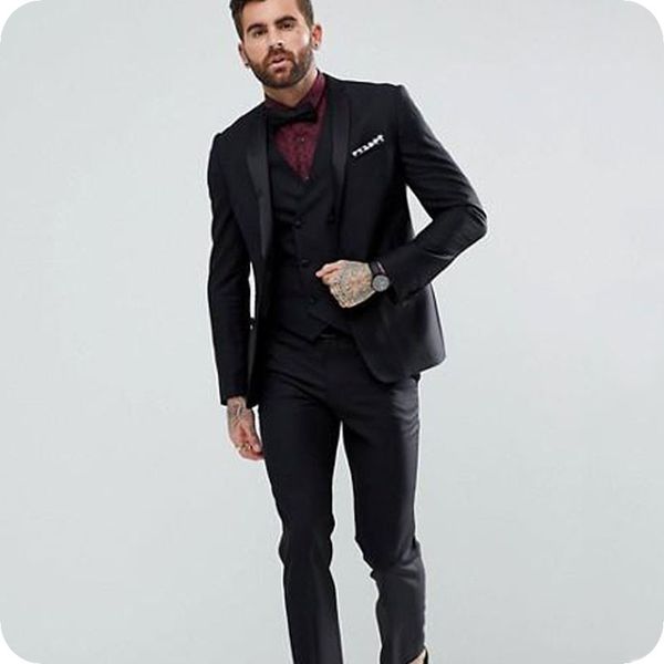 

latest coat pant designs black groom tuxedos wedding men suits shawl lapel 3piece gentle groomsmen blazers male jacket costume homme mariage, Black;gray