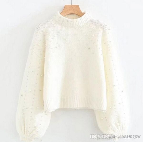 

new autumn inter wholesale european and american round neck sweater women's pullover sweater women bubble beads size s-2xl, White;black