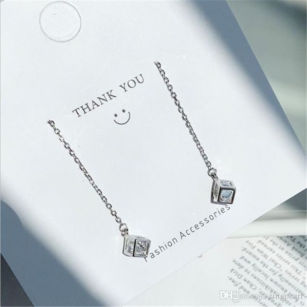 

cube zircon pendant drop earrings 925 sterling silver elegant long tassel earrings for women ear jewelry for lover, Golden;silver