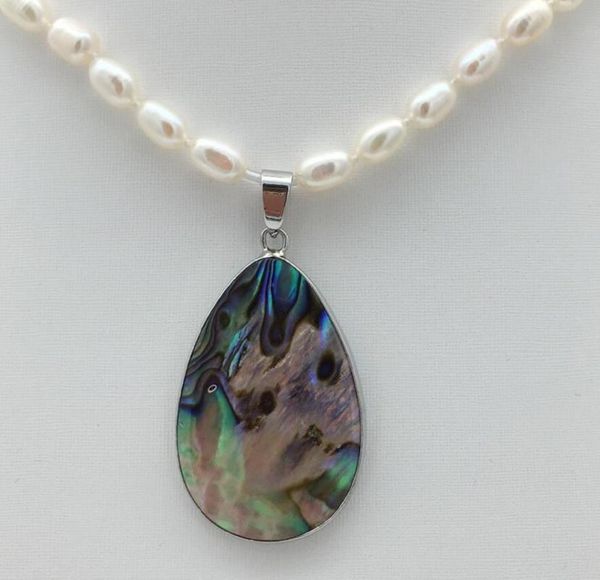 

new natural freshwater pearl necklace 5-7nn abalone shell pendant 26x50mm 925 sterling silver clasp