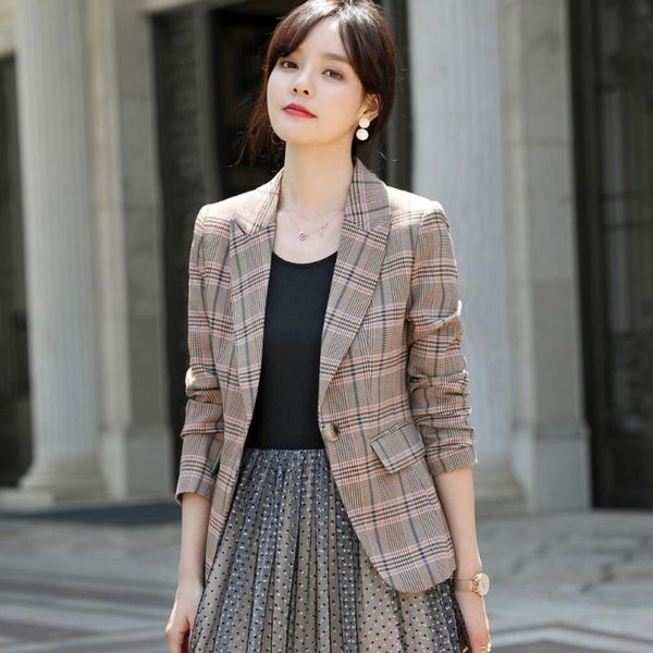 

women's suits & blazers blazer retro casual check ladies short jacket 2021 spring and autumn high-quality feminine office suit, White;black