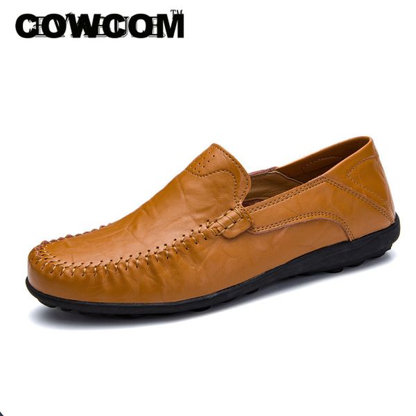 

cowcom geunine leather large men's shoes blast breathable bean shoes men's casual shoe punch shoesmen loafers men clk-8008, Black