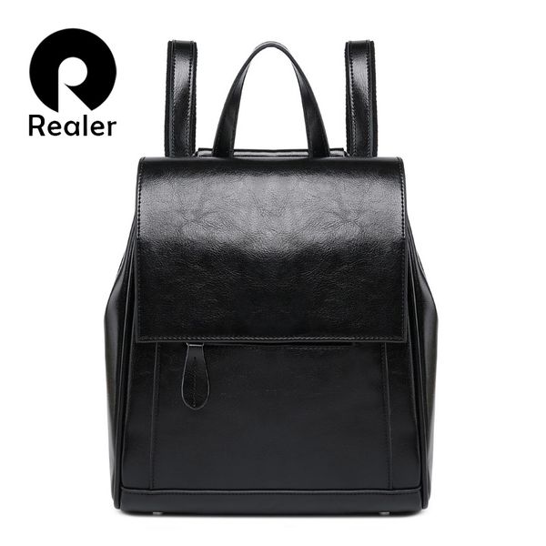 

realer women backpack for teenage girls leather backpack vintage school bag large capacity shoulder bag 2019