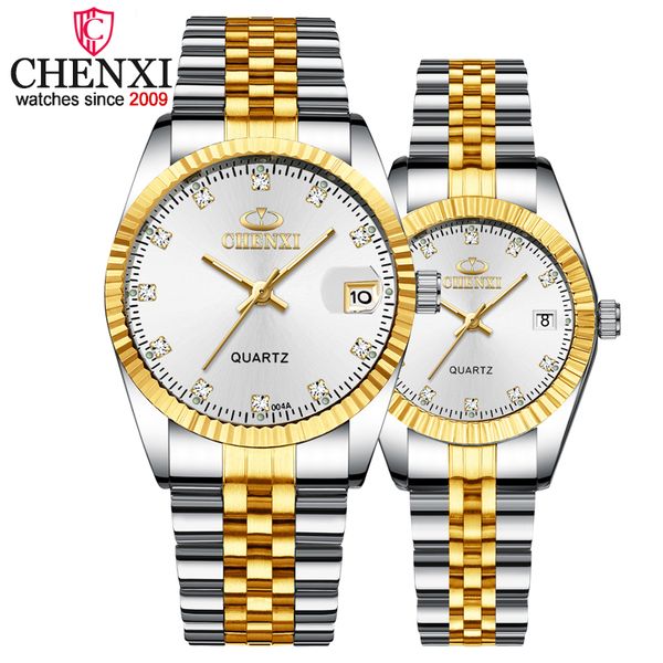 

1pcs chenxi silver gold watches for women quartz watches men clock watch lover's gift wristwatches lady & man watch, Slivery;brown