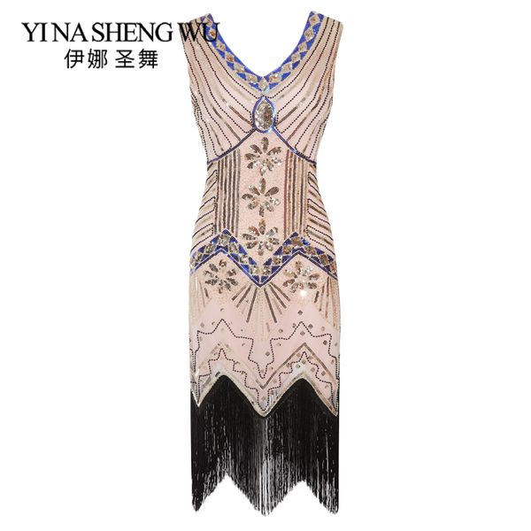 

1920 s vintage style dress sequin beaded dress v-neck fashion fringed beaded evening party women ballroom 13 colors, Black;red