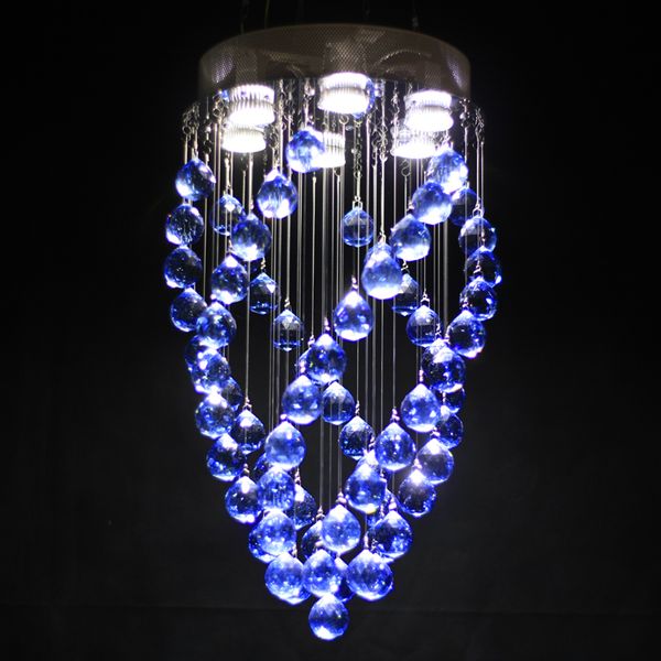 lampadario di cristallo Cristallo blu Cristallo rotante Grande sfera diametro 12,6 di altezza 23,6 pollici 6 la lampadina