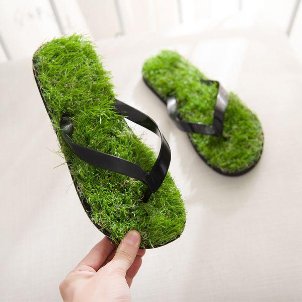 

personality grass slippers simulation grass slippers for men and women summer flip-flops, Black