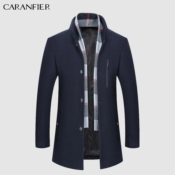 

2019 men coat wool overcoat turn collar warm jackets woolen men coats and blends with scarf breathable outwear, Black