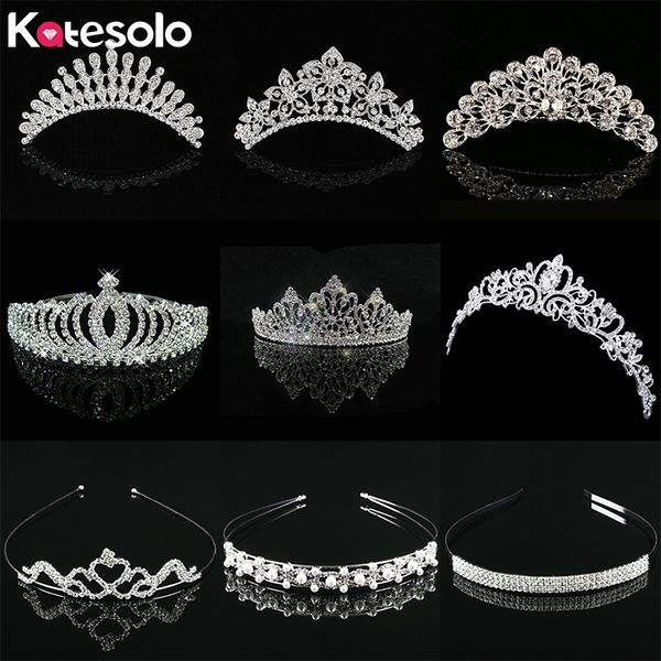 

fashion tiara & crown luxury princess wedding party hair jewelry silver color girl heart crystal pearl bridal prom headband, Golden;white