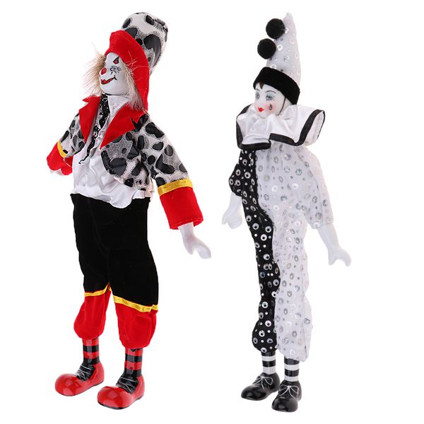 

2pcs 15inch porcelain smiling & teardrop clown doll wearing uniform outfits, funny harlequin doll, circus props, halloween decor