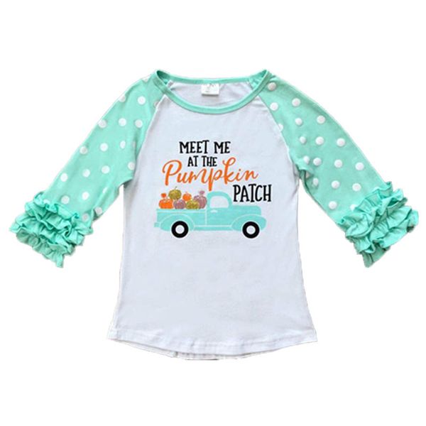 

kids girls t-shirts baby christmas halloween thanksgiving unicorn turkey pumpkin letter striped dots ruffle sleeve 28 designer 12m-7t, Blue