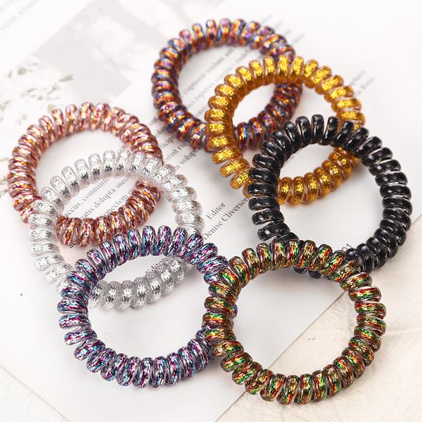 

5pc/lot new 5cm telephone line hair ropes woman colorful elastic hair bands girl ponytail holder tie gum accessories
