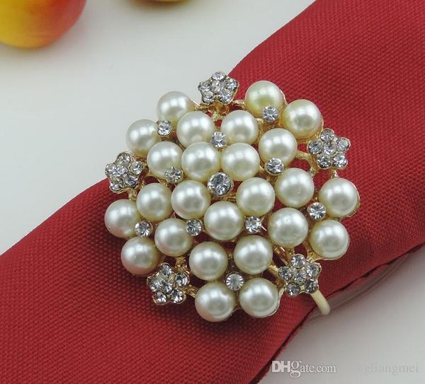 New Flower Imitation Pearls Silver Napkin Rings For Wedding Dinner