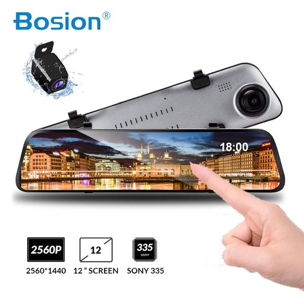 

bosion 12 дюймов сенсорный экран 1080p автомобиля dvr даш камеры двойной объектив видеорегистратор зеркало заднего вида супер ночного видени
