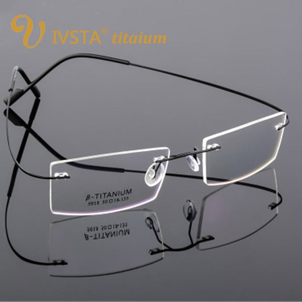 

ivsta beta-ti brand style flexible memory metal rimless eyeglasses frame for b-titanium glasses men optical frame, Black