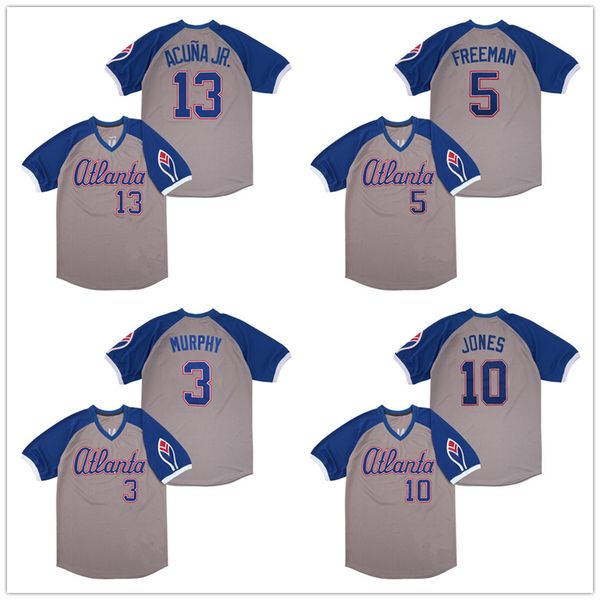 

Atlanta Men Braves Jerseys 13 Ronald Acuña Jr 5 Freddie Freeman 3 Dale Murphy 1 Albies 10 Jones 1979 Turn Back the Clock