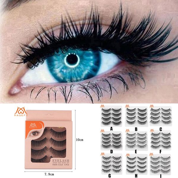 

4pair false eyelashes natural hair luxury 3d false lashes fluffy strip eyelashes long natural party maquiagem 40*