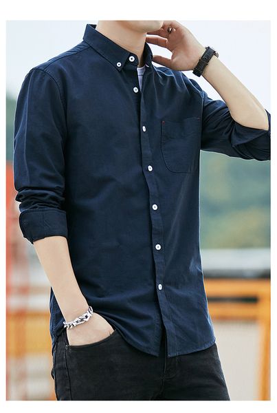 

2020 men designer shirt casual slim long sleeved tees solid turn-down collar t-shirt clothing for men, White;black