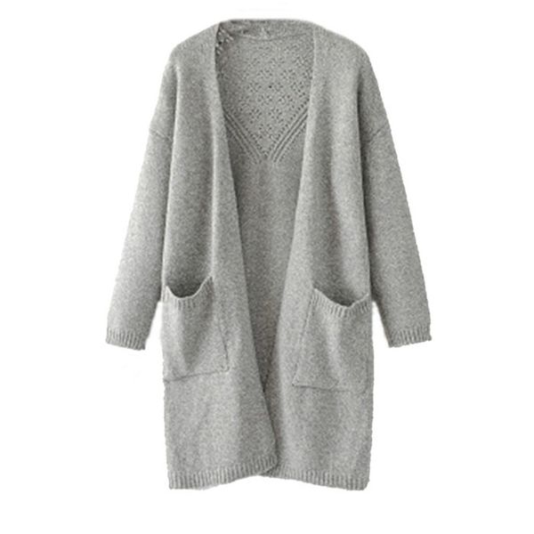 

coat female winter long sleeve solid open front cardigans jumper sweaters with pocket abrigos mujer invierno 2019 a55, Black