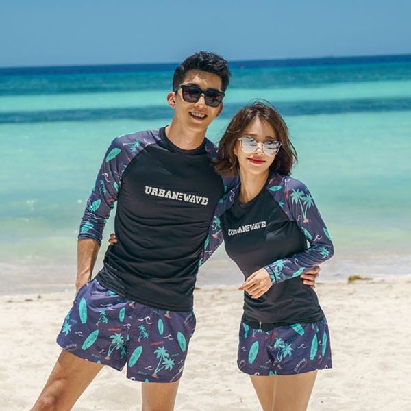 

e5iw3 wo and boxers three-piece beach couple women's swimsuit and shorts long-sleeved boxers three-piece men's long-sleeved beach, Black