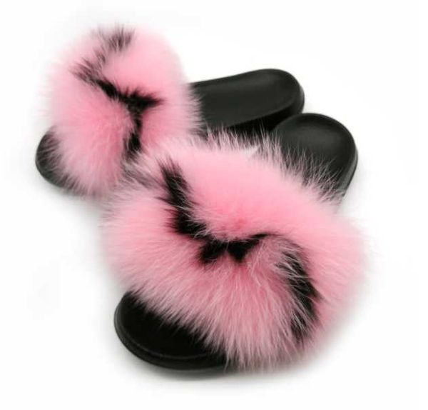 

winter party ladies fur slippers women's shoes lovely plush real hair slides furry flip flops women sandals fluffy shoes, Black