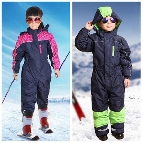

boys girls ski sets one piece waterproof windproof kids ski jacket + pants children outdoor warm hooded snowboard sports suits