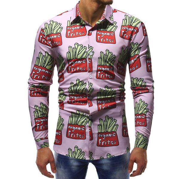 

3xl 2019 men's fall casual fashion shirt, long sleeve printed slim shirt, casual pink lapel shirt, White;black
