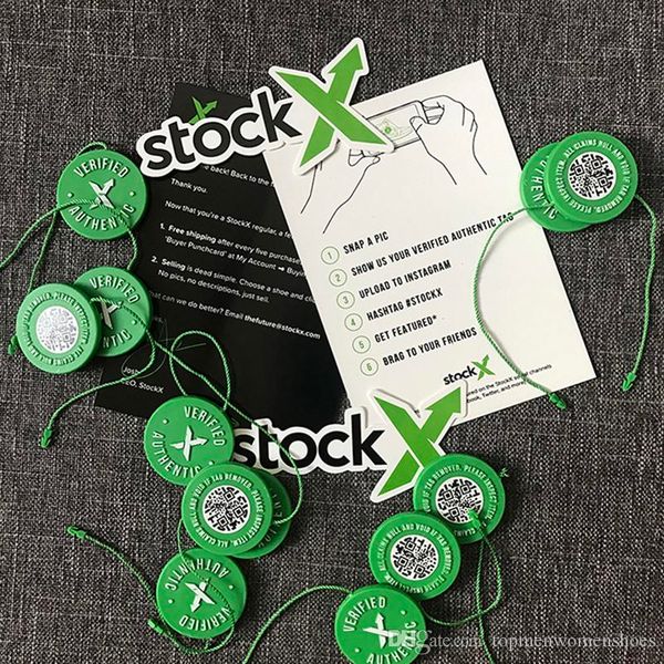 

10pc min 2019 in stock x green circular tag rcode stickers flyer plastic shoe buckle stockx verified x authentic green tag wholesale retail, White;pink