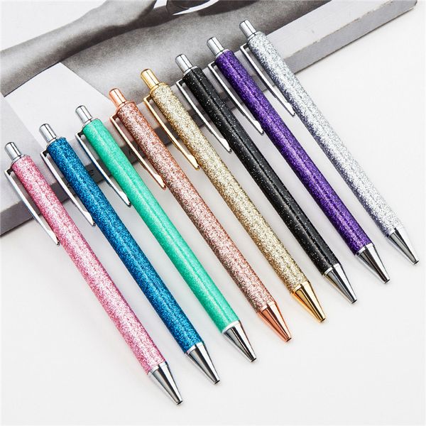 

luxury bling metal ballpoint pen fashion glitter oil flow pens school supplies writing pen for student stationery gifts, Blue;orange