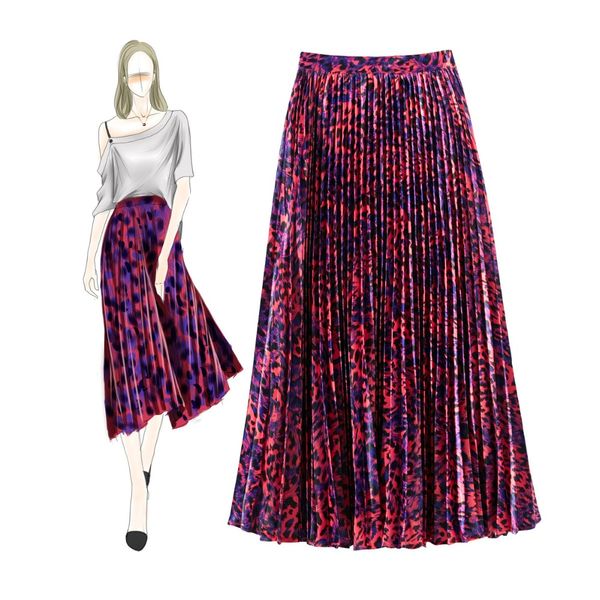

summer women's print pleated skirt fashion print skirt a086, Black