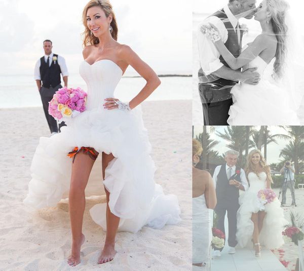 

lovely hi lo beach wedding dresses ruffles organza short front long back sweetheart new wedding dress bridal gowns vestidos de novia, White
